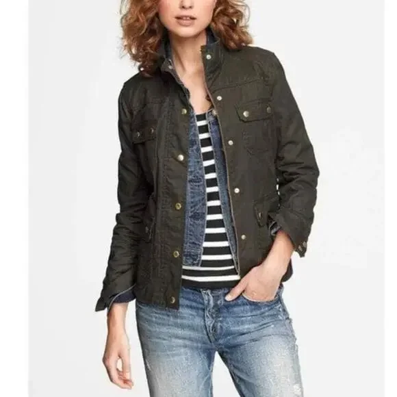 J.‎ Crew Downtown Field Waxed Utility Jacket Olive Green Brown 19034 Size XS - Picture 2 of 11